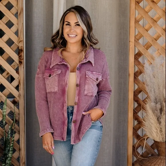 NWT thermal acid wash Shacket button top - Picture 1 of 3